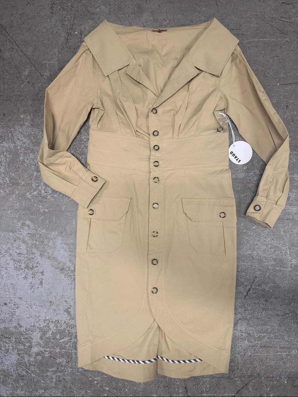 STAUD Beige Long-Sleeve Button-Front Midi Dress - Picture 2 of 5